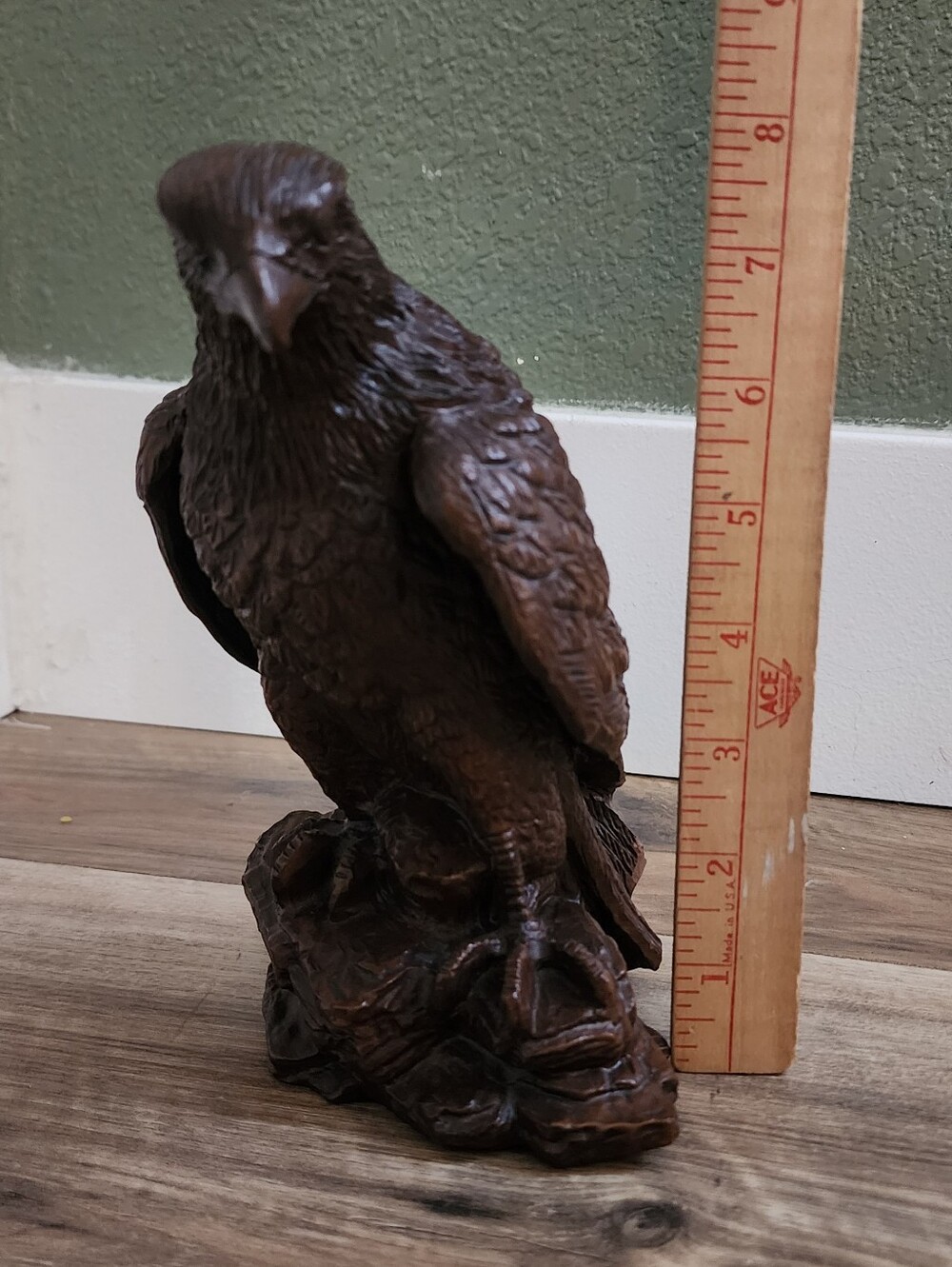 Vintage Resin Eagle Hawk Figurine Sculpture 8” Faux Wood Rustic Lodge Decor